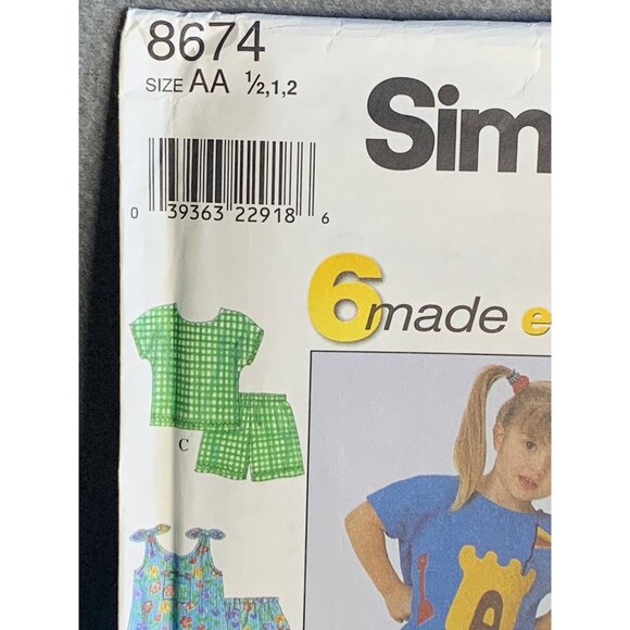 Simplicity Girls Top Shorts Sewing Pattern Sz 1/2-2 8674 - Uncut - Picture 2 of 4